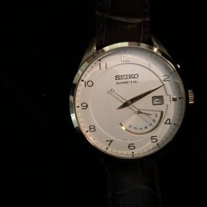 Seiko Men's SRN074 'Kinetic' Brown Leather Watch